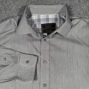 Jos A. Bank Reserve Silk Gray Checked Long Sleeve Dress Shirt Men’s Medium